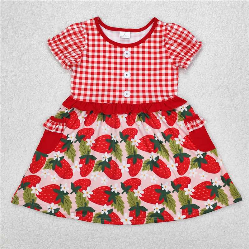 Match Baby Girls Red Checkered Strawberry Bows Tunic Ruffle Shorts Clothes Sets Romper D 3.15