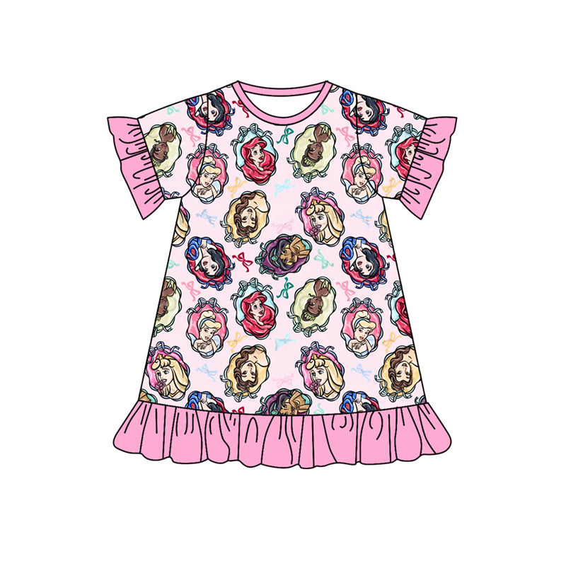 presale GSD1613  Princess Colorful Bow Pattern Pink Lace Short Sleeve Dress 2024 11.21