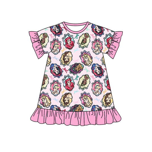 presale GSD1613  Princess Colorful Bow Pattern Pink Lace Short Sleeve Dress 2024 11.21