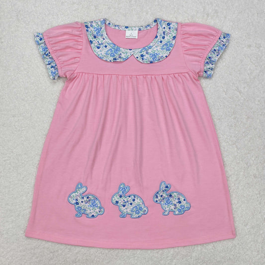 GSD1615 Pink short-sleeved dress with floral print and bunny collar