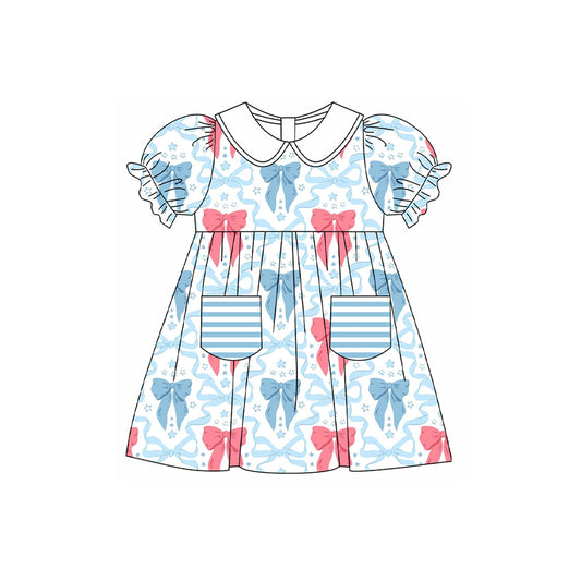 presale GSD1617 Bow pattern star blue stripe pocket doll collar short sleeve dress  2024 11.22