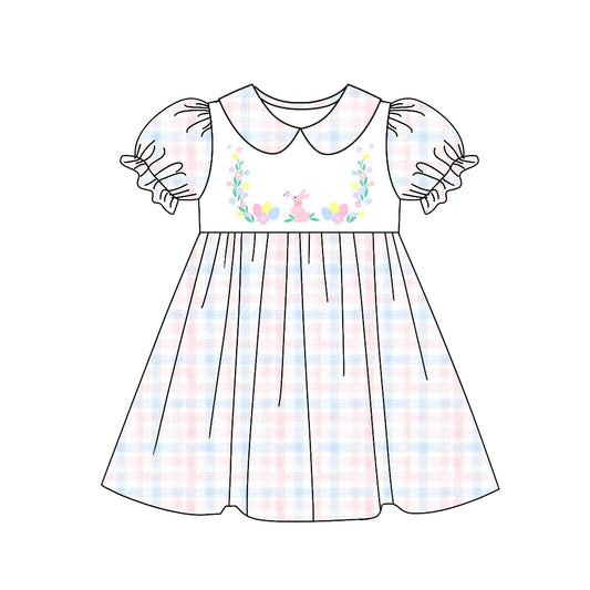 presale GSD1626 Easter flower bunny egg pink and blue plaid doll collar short-sleeved dress  2024 11.25