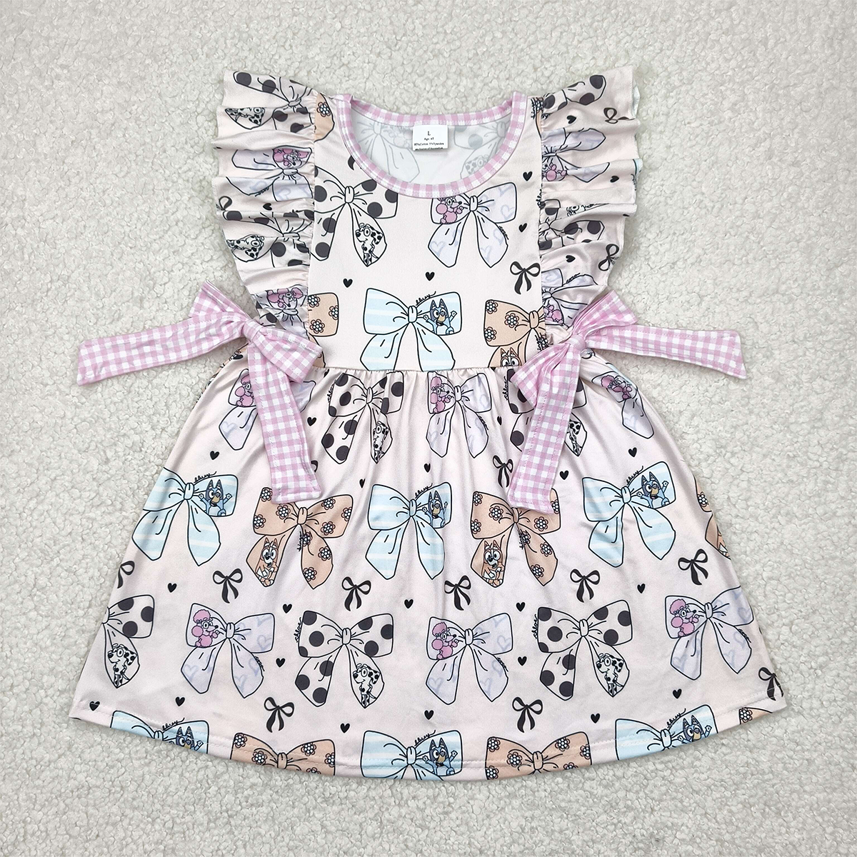 GSD1640 Baby Girls Pink Plaid Bow Pattern Fly Sleeve Dress  D 4.12