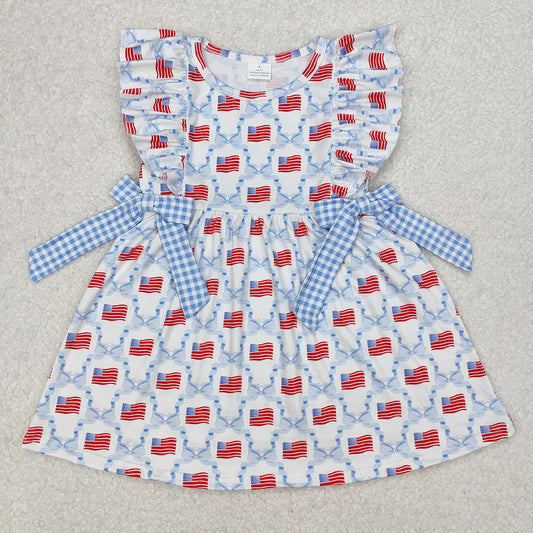 GSD1641 National Day Flag Blue Plaid Bow Pattern Sleeveless Dress D 3.14
