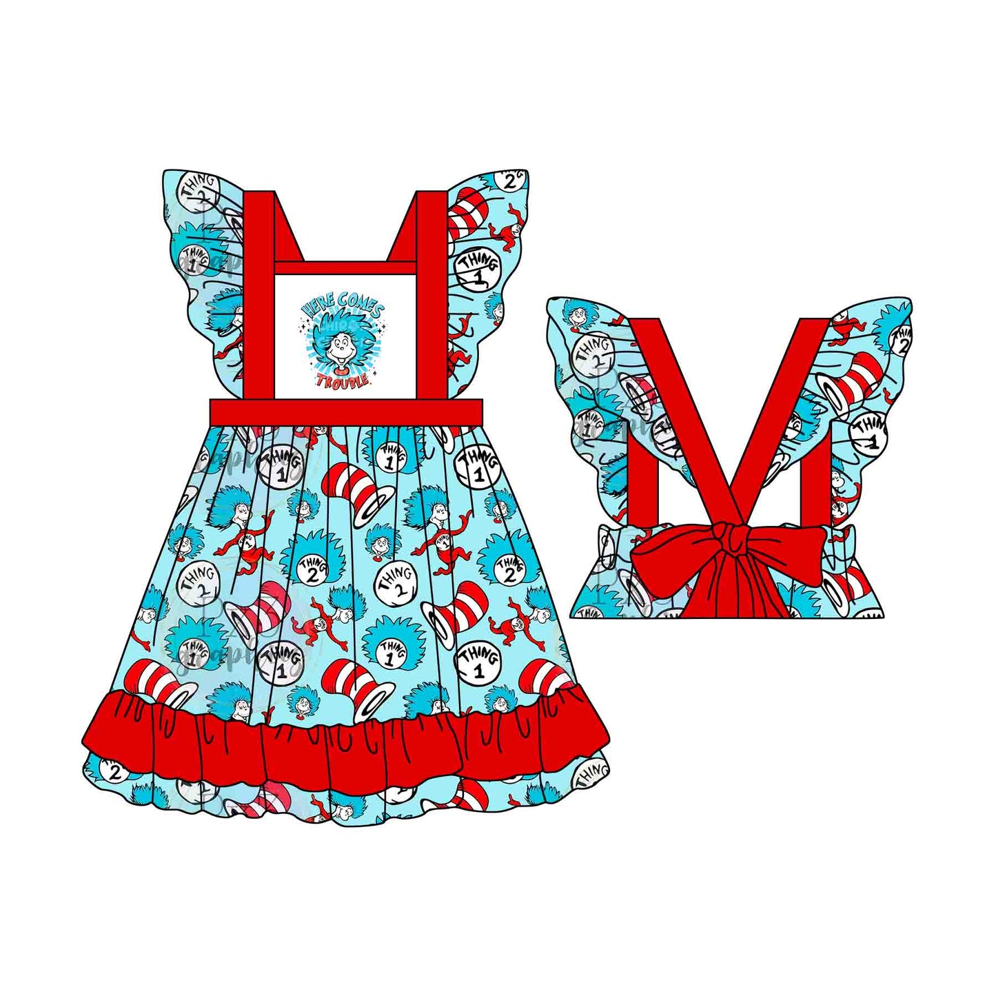 presale GSD1647 Hat Red Bow Blue Fly Sleeve Dress  2024 11.29
