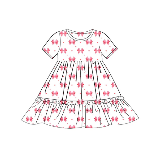 presale GSD1648   White short-sleeved dress with pink bow pattern and heart  2024 11.30