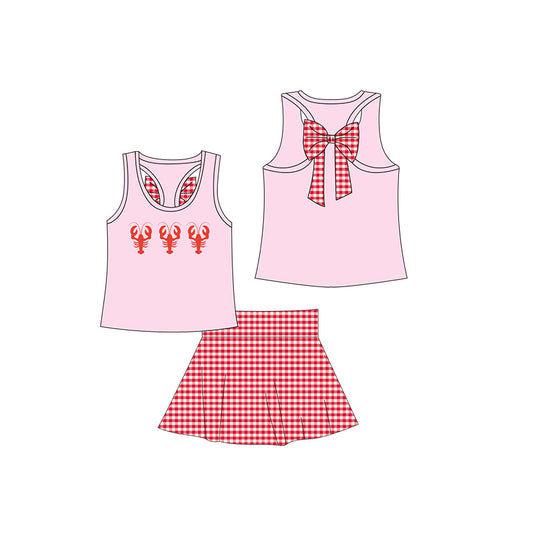 preorder GSD1650 Crayfish Red Plaid Bowknot Pink Vest Short Skirt Set 2024 12.2