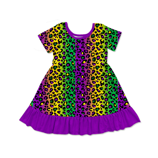presale GSD1656 Carnival Leopard Print Purple Lace Short Sleeve Dress 2024 12.4