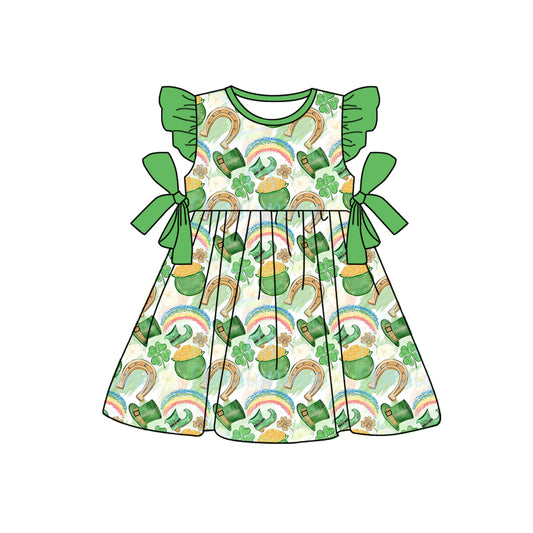 presale GSD1657 Four-leaf clover gold coin rainbow hat green bow flying sleeve dress 2024 12.4