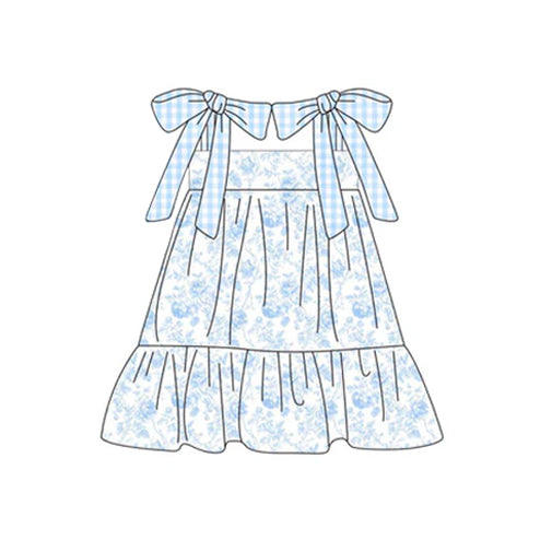 GSD1660  Floral Blue Plaid Slip Dress