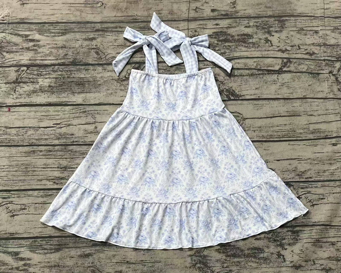 GSD1660  Floral Blue Plaid Slip Dress
