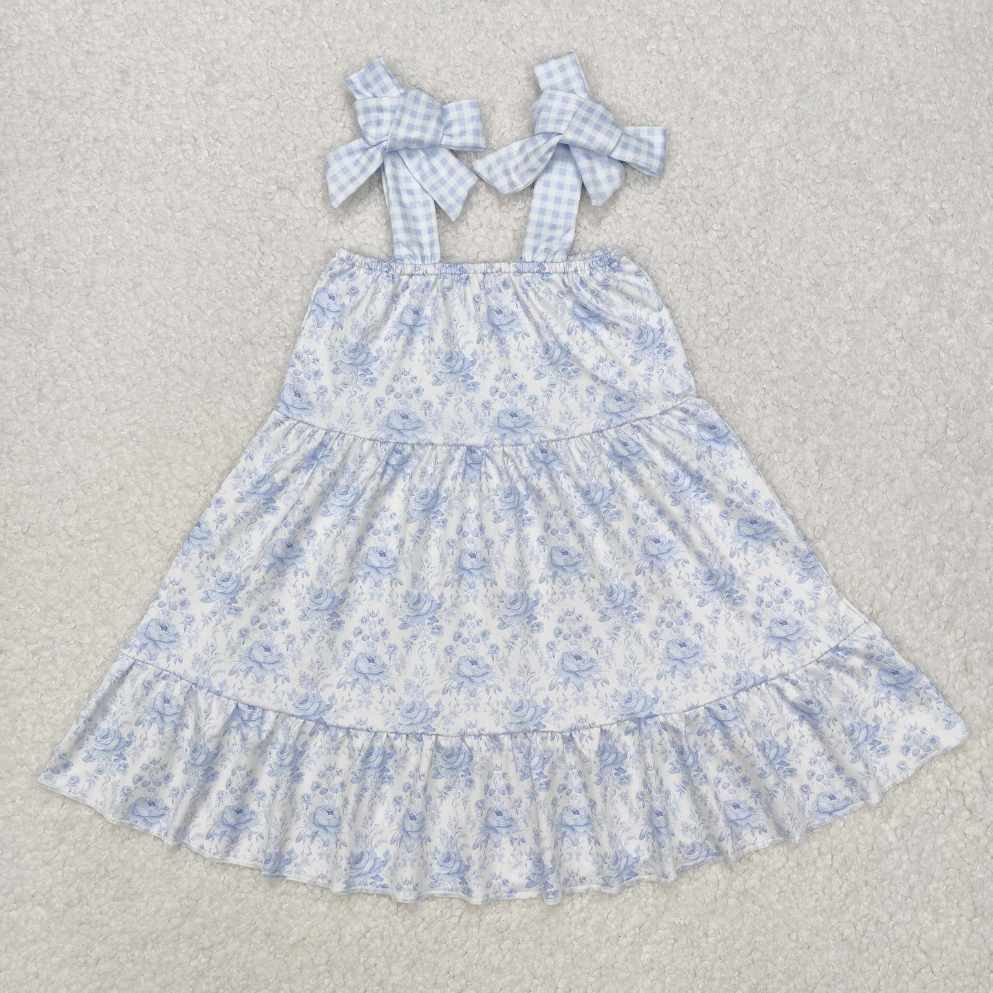 GSD1660  Floral Blue Plaid Slip Dress