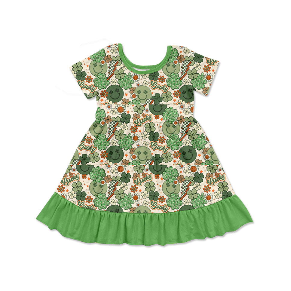 presale GSD1667  Flower Clover Green Lace Short Sleeve Dress  2024 12.5