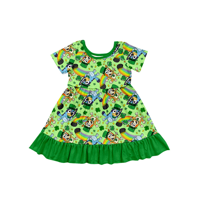presale GSD1668  Four-leaf Clover Rainbow Green Lace Short Sleeve Dress  2024 12.6