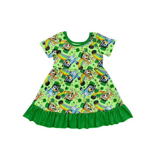 presale GSD1668 Four-leaf Clover Rainbow Green Lace Short Sleeve Dress 2024 12.6
