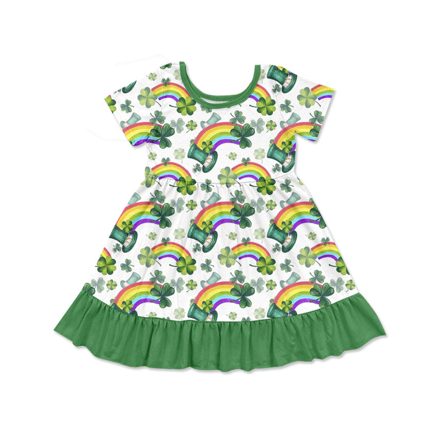 presale GSD1669  Four-leaf clover rainbow hat green lace white short-sleeved dress  2024 12.6