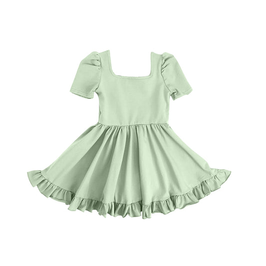 presale GSD1676 Solid green square neck short sleeve dress 2024 12.7