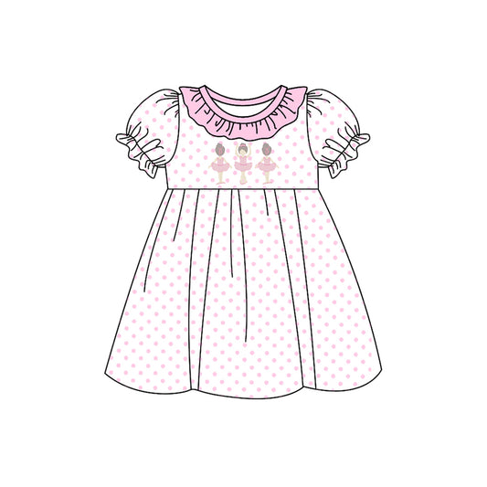 custom Ballet Pink Lace Polka Dot White Short Sleeve Dress D 5.20