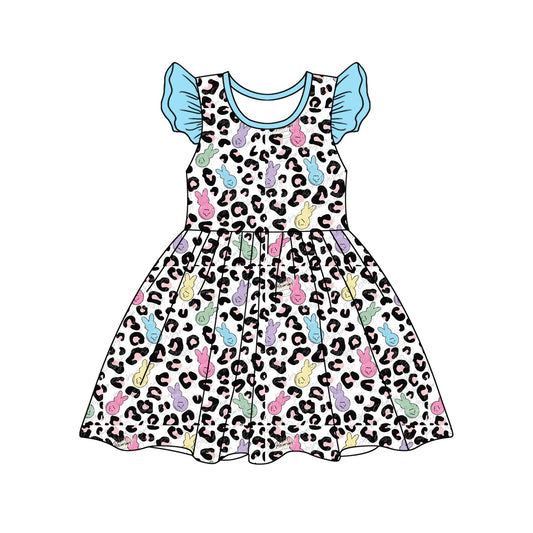 presale GSD1679  Colorful bunny leopard print blue flying sleeve dress 2024 12.7