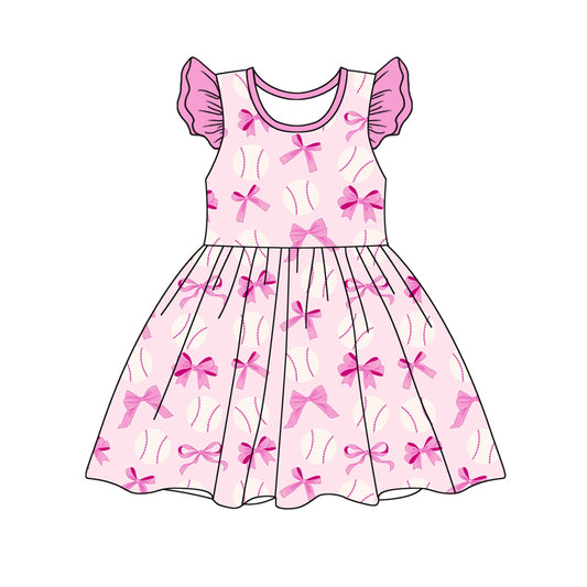 presale GSD1690 Baseball bow pattern pink flying sleeve dress 2024 12.10