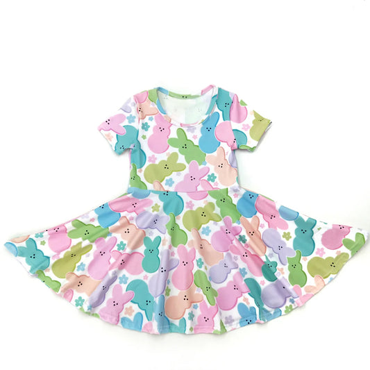 CUSTOM  Easter Colorful Bunny Flower White Short Sleeve Dress   D 5.20