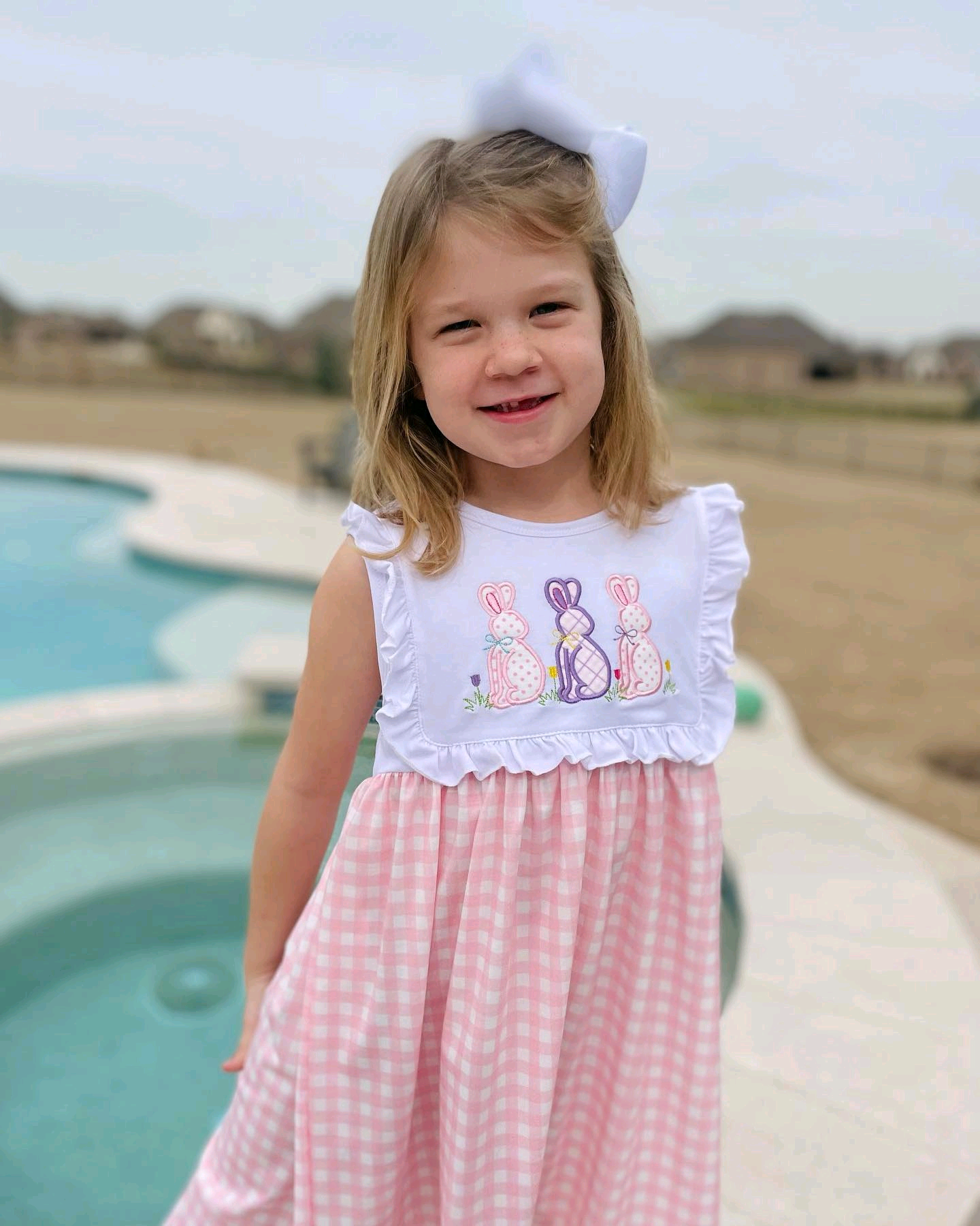 GSD1696  Easter Bunny Floral Pink Plaid Sleeveless Dress D 3.3