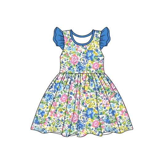 presale GSD1697 Blue floral and leaf flying sleeve dress  2024 12.11