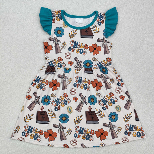 GSD1742 Beige floral dress with flying sleeves