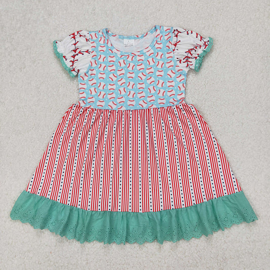 GSD1749  Baby Girls Baseball Short Sleeve Ruffle Knee Length Dresses D 3.27