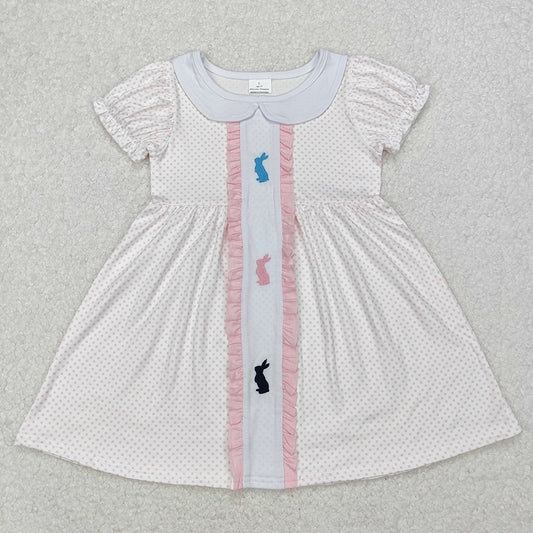 GSD1771 Baby Girls Easter Rabbits Polka Dots Knee Length Dresses D 3.14