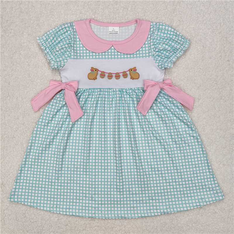 Match Embroidery Baby Girls Easter Rabbits Dresses Outfits Sets