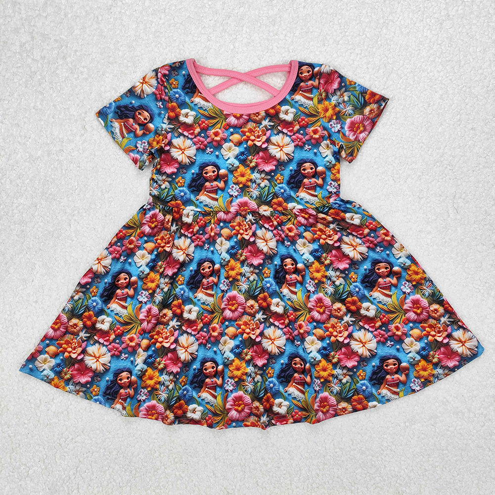 GSD1785 Baby Girls Island Flowers Knee Length Dresses  D 3.10
