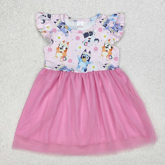 GSD1789 Baby Girls Pink Dogs Flowers Tutu Knee Length Dresses D 3.10