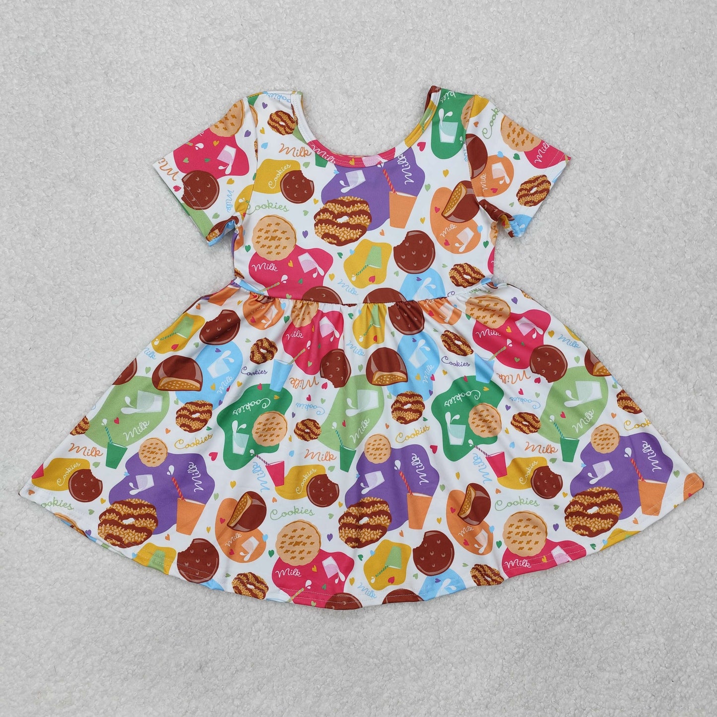 GSD1809  White short-sleeved dress with milk biscuits and heart