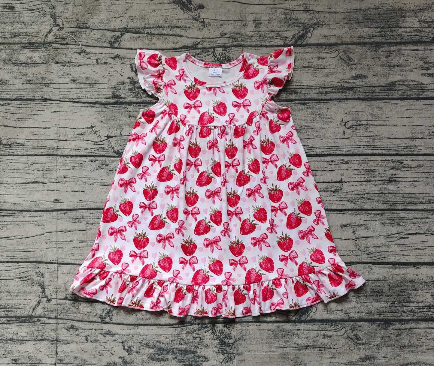 GSD1811  Baby Girls Strawberry Bows Ruffle Knee Length Dresses  D 3.10