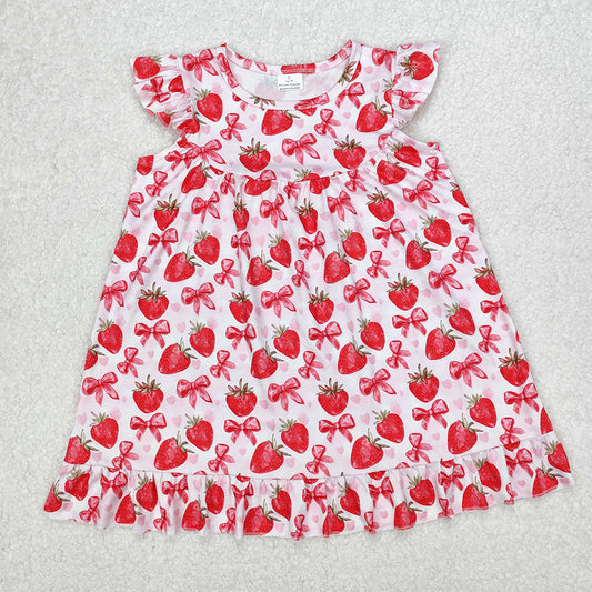 GSD1811 Baby Girls Strawberry Bows Ruffle Knee Length Dresses D 3.10