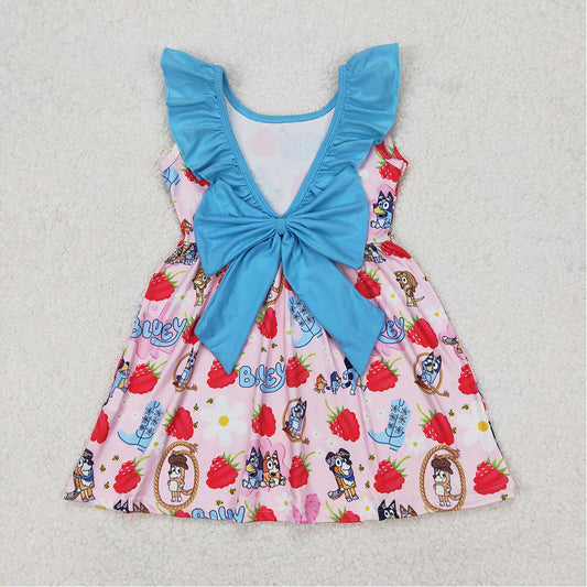 GSD1813 Baby Girls Dogs Strawberry Bows Knee Length Dresses D 3.17