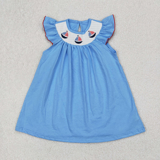 GSD1818 Baby Girls 4th Of July Sailboats Smocked Knee Length Dresses D 3.24