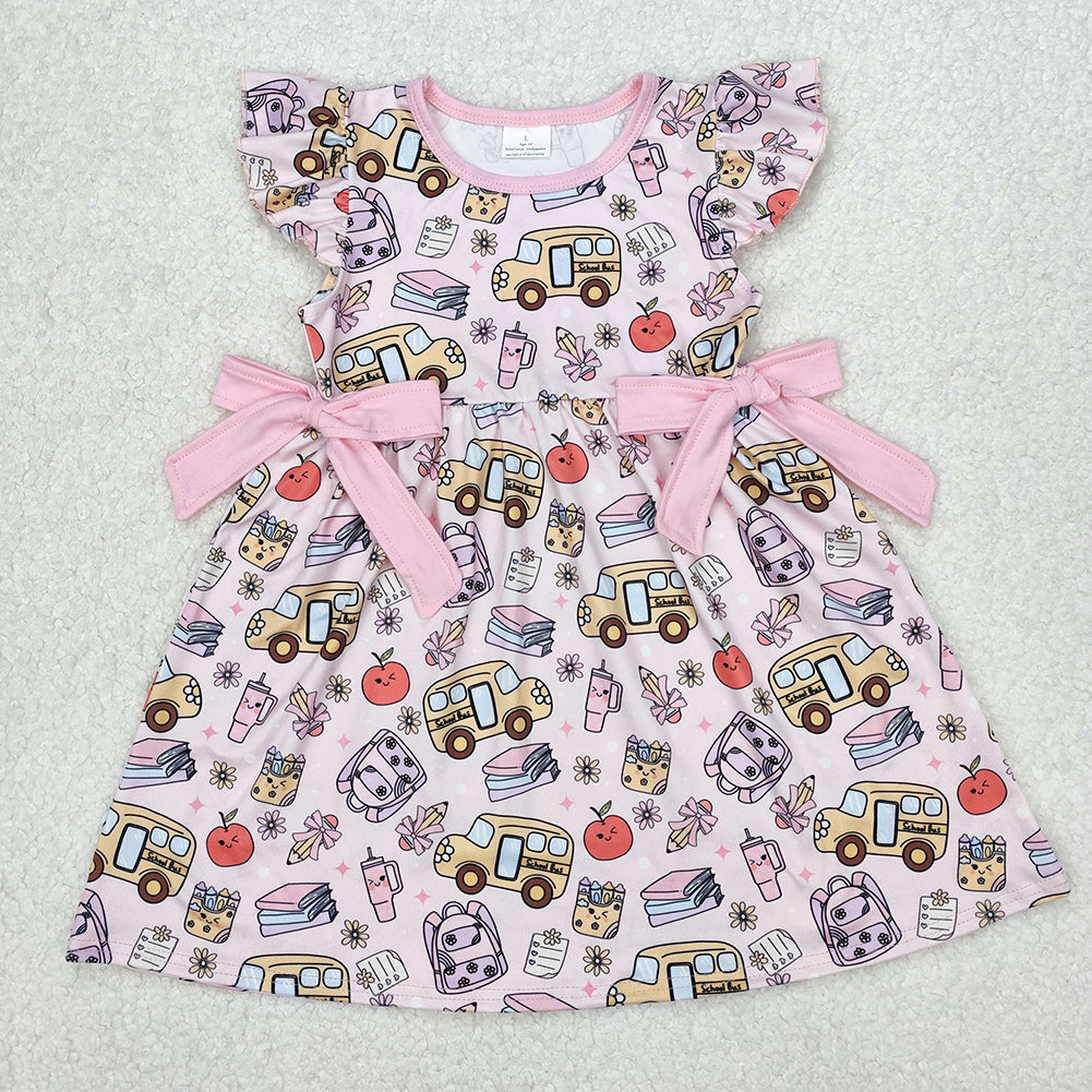 GSD1819  Baby Girls Pencil Pink Bow Back To School Knee Length Dresses  D 3.10