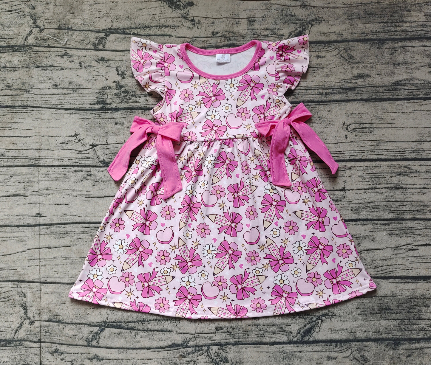 GSD1820 Baby Girls Pencile Bow Back To School Bows Knee Length Dresses  D 3.20