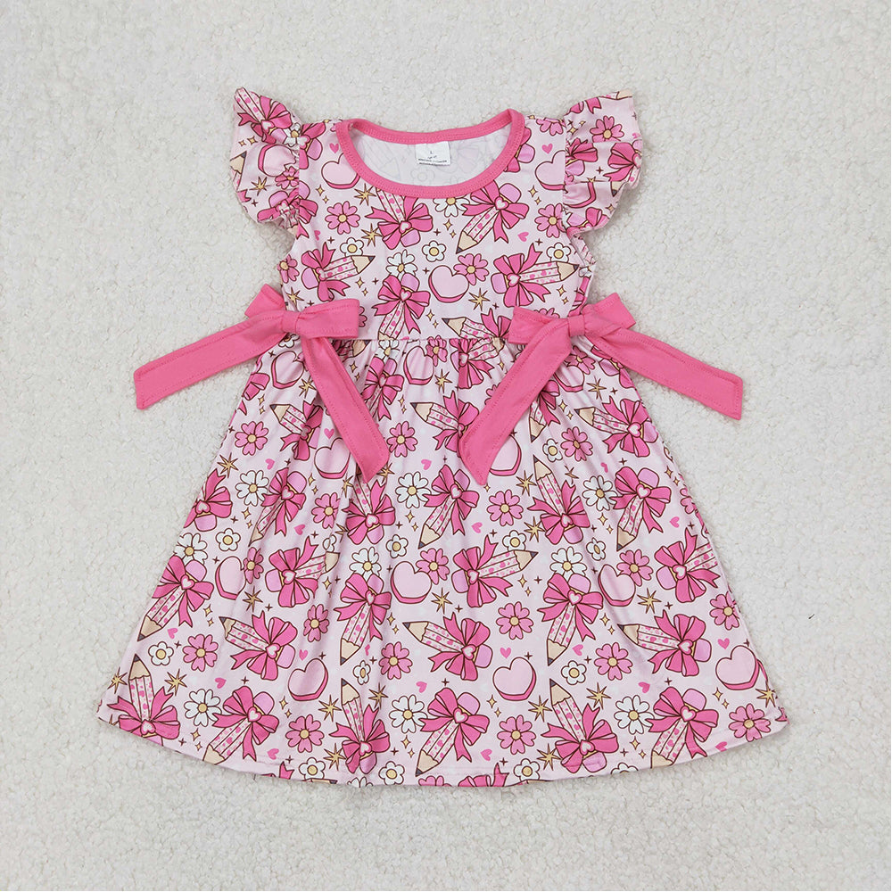 GSD1820 Baby Girls Pencile Bow Back To School Bows Knee Length Dresses  D 3.20