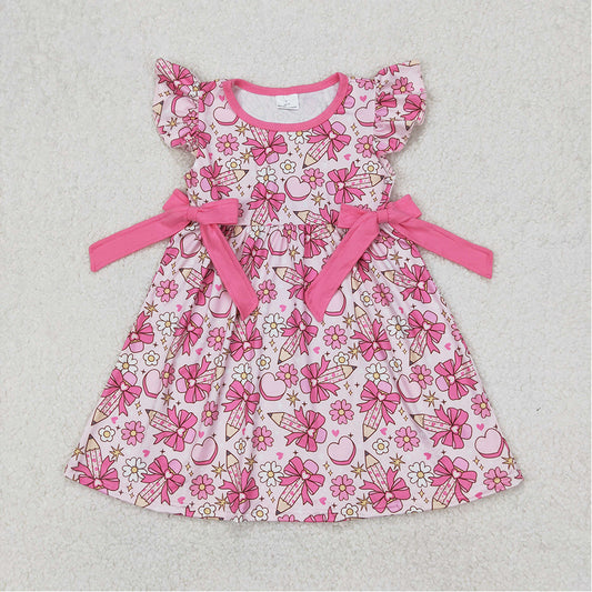GSD1820 Baby Girls Pencile Bow Back To School Bows Knee Length Dresses  D 3.20