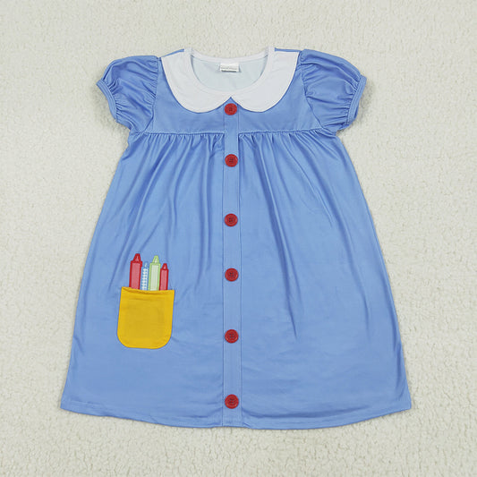 GSD1821 Embroidery Baby Girls Apple Back To School Buttons Dresses  D 5.26