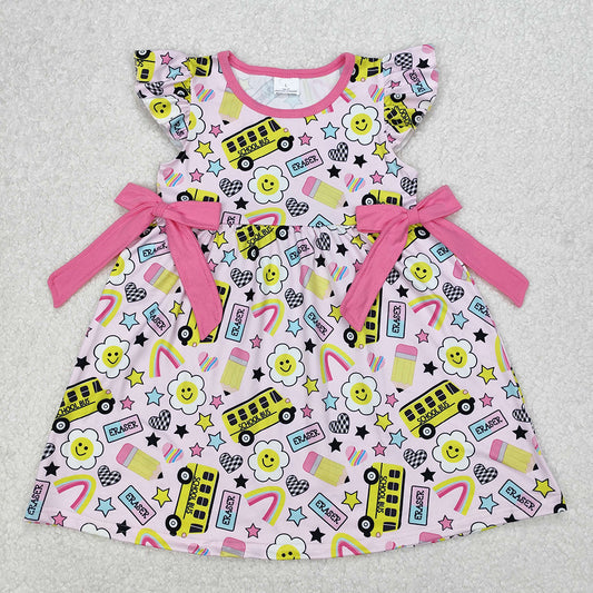 GSD1822 Baby Girls Bus Back To School Bows Knee Length Dresses D 3.14
