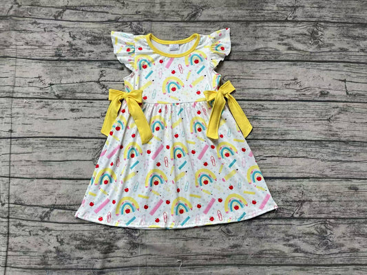 presale GSD1823 Baby Girls Rainbow Back To School Bows Knee Length Dresses D 3.1