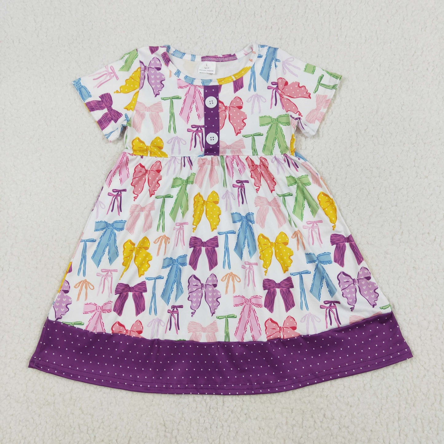 GSD1834 Baby Girls Colorful Bows Short Sleeve Purple Dresses