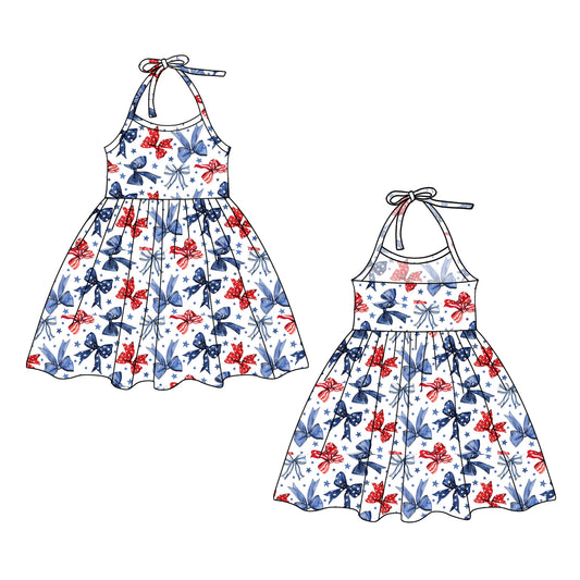 presale GSD1837 Baby Girls 4th of July Bows Halter Knee Length Dresses 2025 1.3