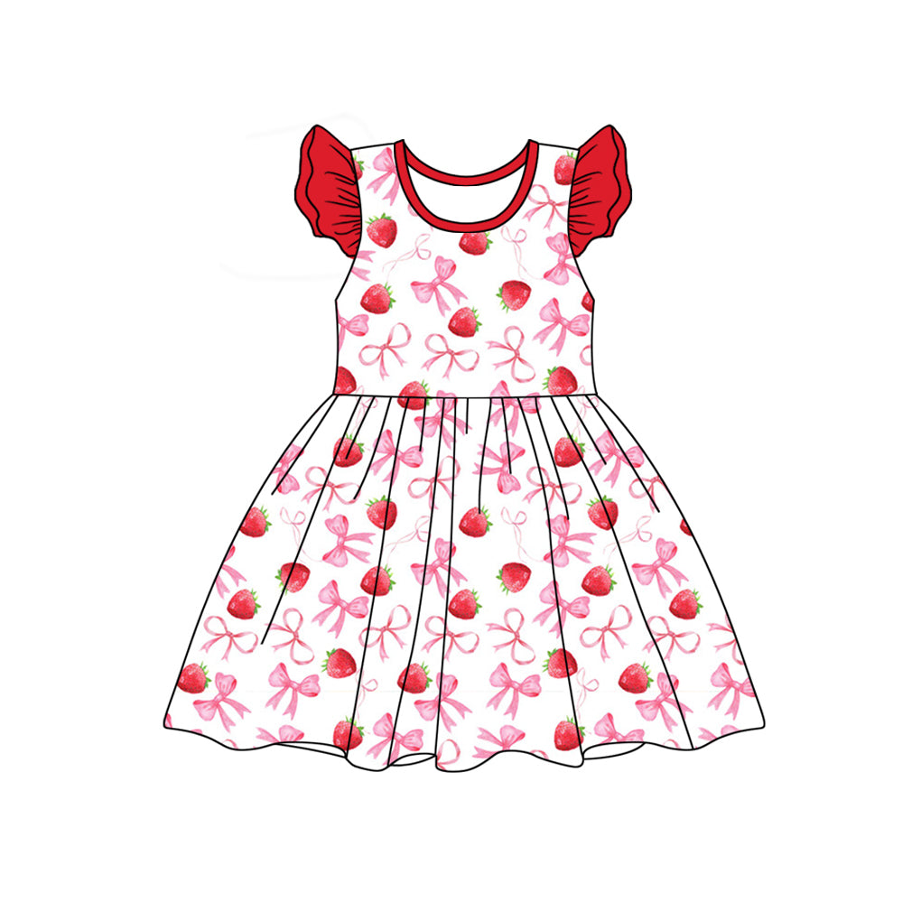 presale GSD1840  Baby Girls Strawberry Bows Flutter Sleeve Knee Length Dresses 2025 1.3