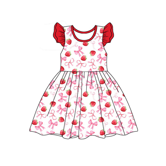 presale GSD1840  Baby Girls Strawberry Bows Flutter Sleeve Knee Length Dresses 2025 1.3