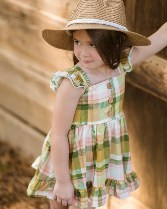 presale GSD1842  Baby Girls Pink Green Checkered Knee Length Dresses  2025 1.3